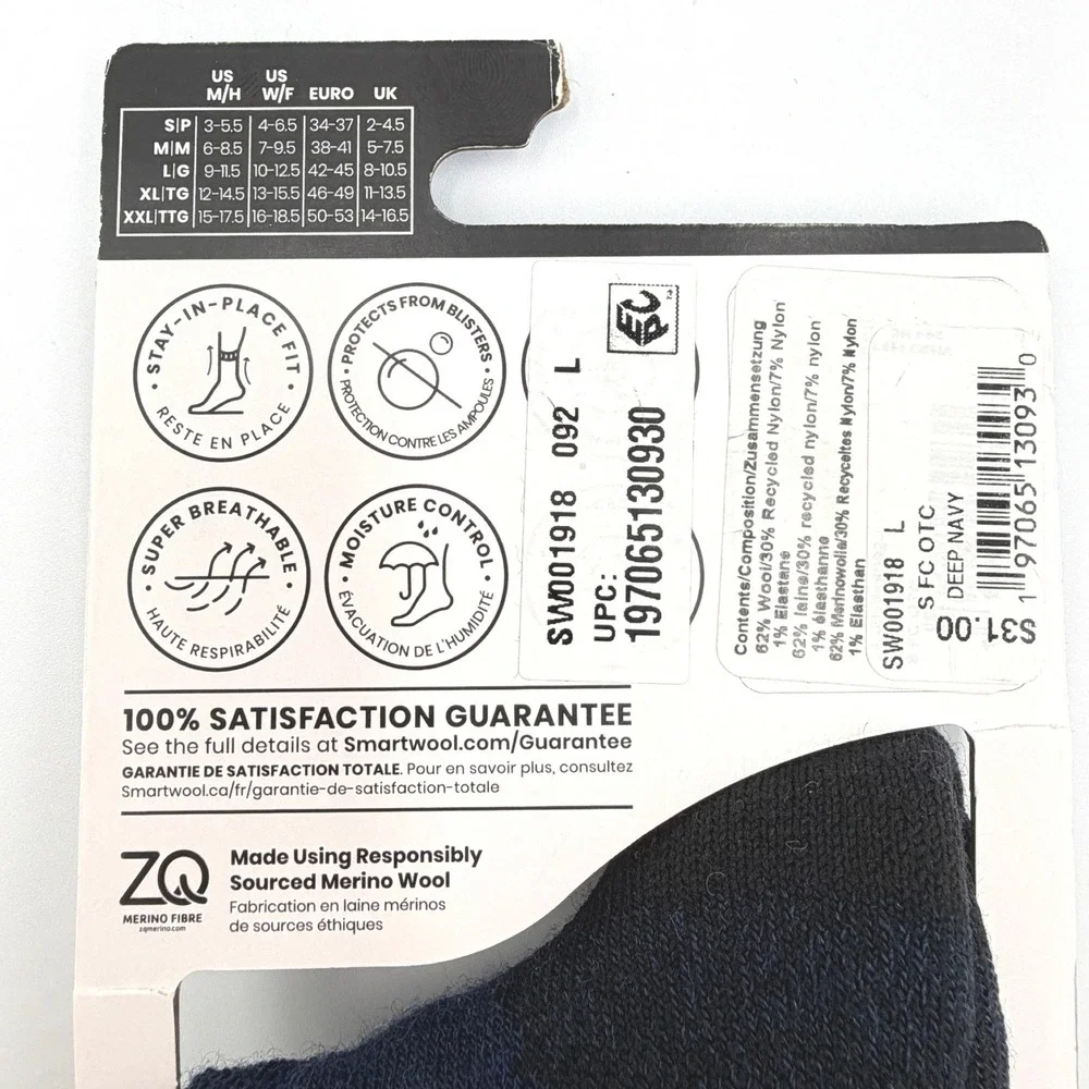 Smartwool Snowboard Socks Unisex Large Deep Navy Merino Wool Full Cushion *NEW*